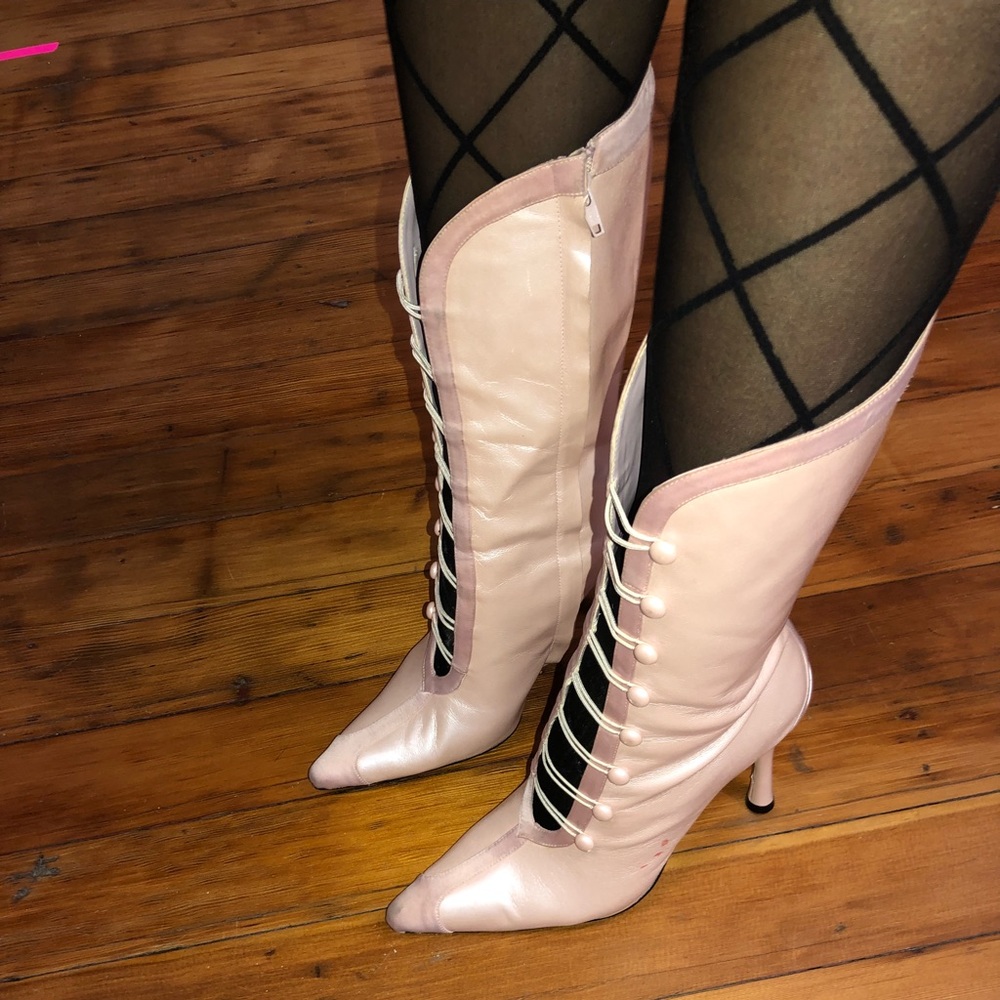 light pink pointy toe BUCKLE UP boot
